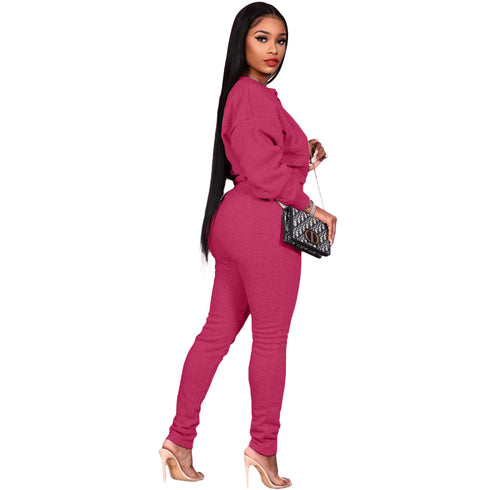 Stylish Women's Lace-up Tops Two Piece Outfit Pants