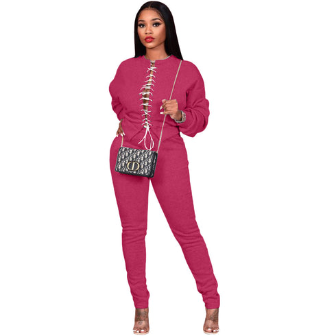 Stylish Women's Lace-up Tops Two Piece Outfit Pants