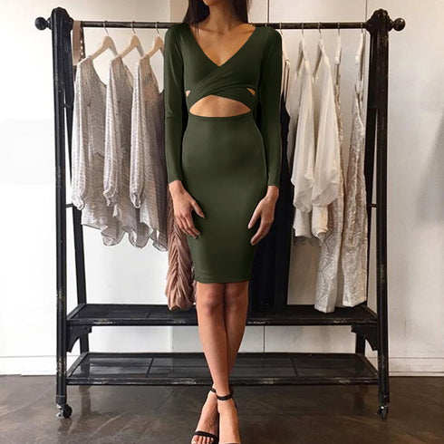 Stylish Women's Long Sleeve Bodycon Sexy Nightclub Dress