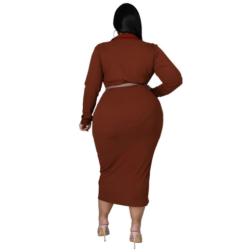 Stylish Women's Long Sleeve Plus Size Patchwork Dresses