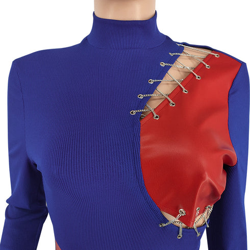 Stylish Women's Patchwork Imitation Leather Bodycon Dresses