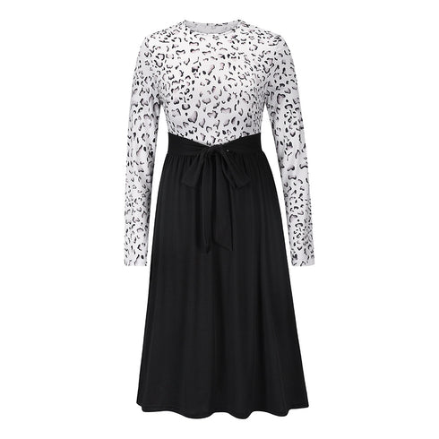 Stylish Women's Patchwork Long Sleeve Leopard Dress