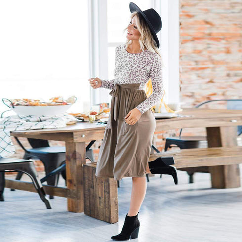 Stylish Women's Patchwork Long Sleeve Leopard Dress