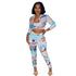 Stylish Women's Print Crop Tops Two Piece Outfits