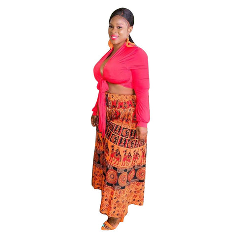 Stylish Women's Two Piece Outfits Fashionable Tops Long Skirts