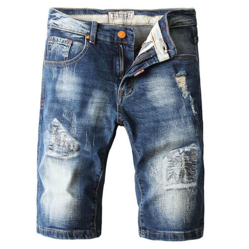 Summer Fit Embroidery Mid Waisted Men's Denim Shorts