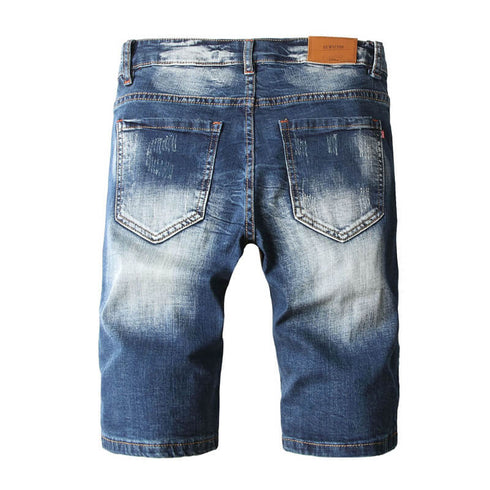 Summer Fit Embroidery Mid Waisted Men's Denim Shorts