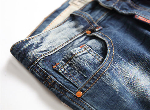 Summer Fit Embroidery Mid Waisted Men's Denim Shorts