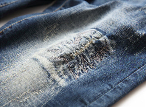 Summer Fit Embroidery Mid Waisted Men's Denim Shorts