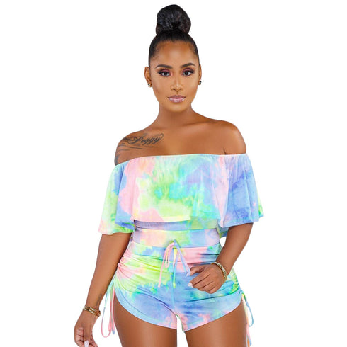 Summer Women's Off Shoulder Romper with Flounces