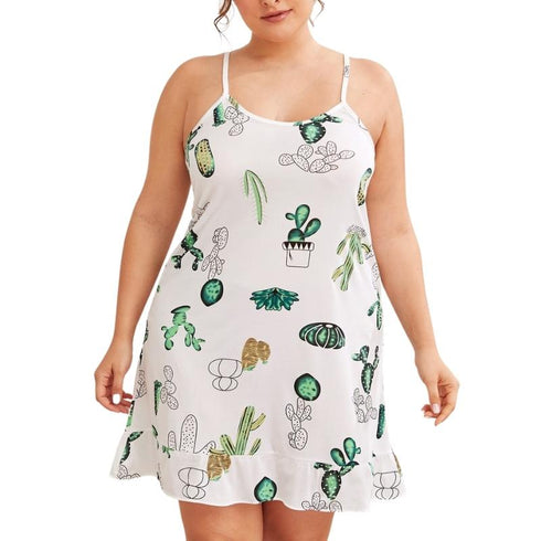 Summer Women's Thin Nightdress Print Pajama Dress