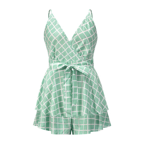 Summer Women's Wrap Hip V Neck Sleeveless Romper