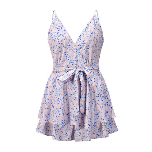 Summer Women's Wrap Hip V Neck Sleeveless Romper