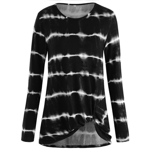 Tie-dye Stripes Round Collar Top Pullover T-shirt Women's Tops