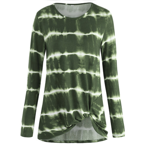 Tie-dye Stripes Round Collar Top Pullover T-shirt Women's Tops