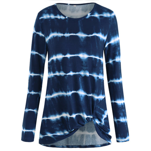 Tie-dye Stripes Round Collar Top Pullover T-shirt Women's Tops