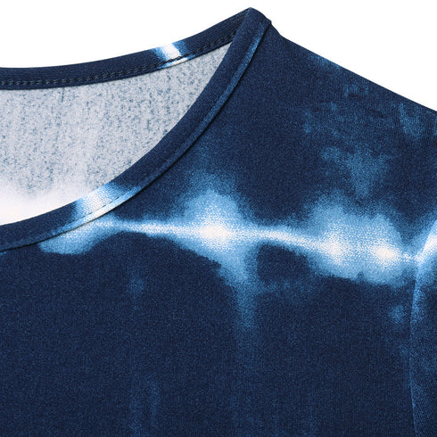 Tie-dye Stripes Round Collar Top Pullover T-shirt Women's Tops