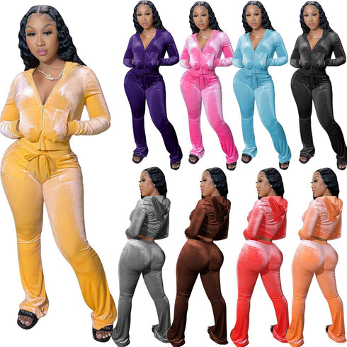 Two Piece Outfits for Women Velour Tracksuits Set