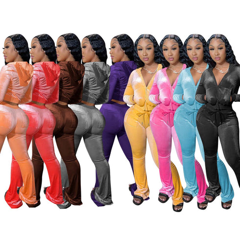 Two Piece Outfits for Women Velour Tracksuits Set