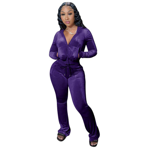 Two Piece Outfits for Women Velour Tracksuits Set