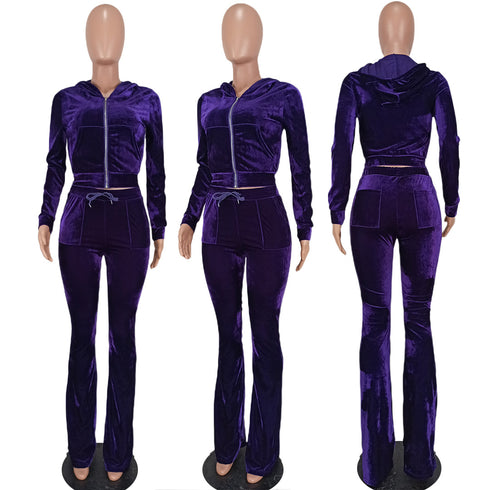 Two Piece Outfits for Women Velour Tracksuits Set