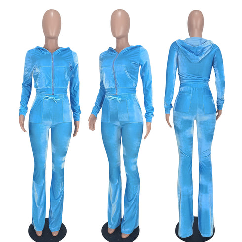 Two Piece Outfits for Women Velour Tracksuits Set
