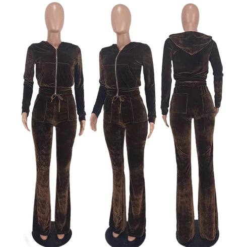 Two Piece Outfits for Women Velour Tracksuits Set
