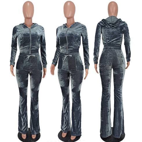 Two Piece Outfits for Women Velour Tracksuits Set
