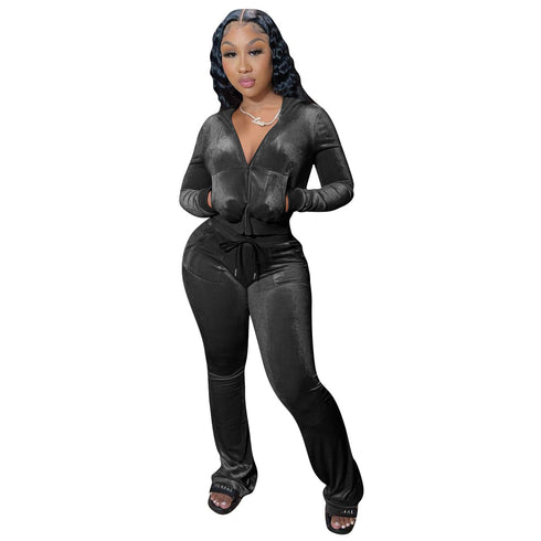 Two Piece Outfits for Women Velour Tracksuits Set