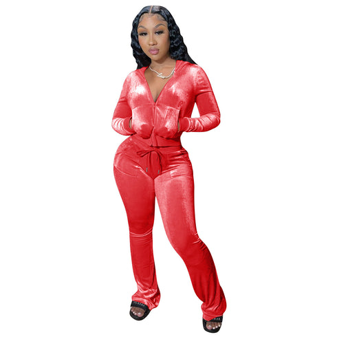 Two Piece Outfits for Women Velour Tracksuits Set