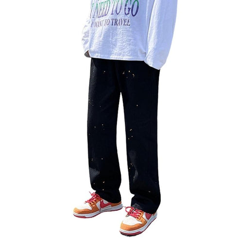 Black Men's Street Hip Hop Loose Straight Denim Jeans Pants