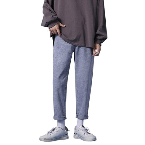 Fleece-Lined Fashion Men's Straight Wide Leg Denim Jeans Pants