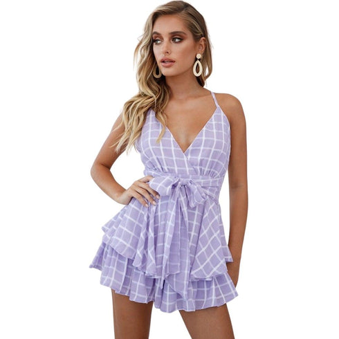Summer Women's Wrap Hip V Neck Sleeveless Romper