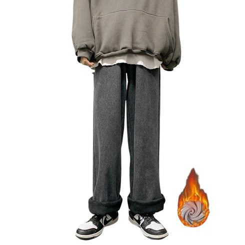 Men’s Athletic Fleece-Lined Loose Straight Leg Casual Jeans