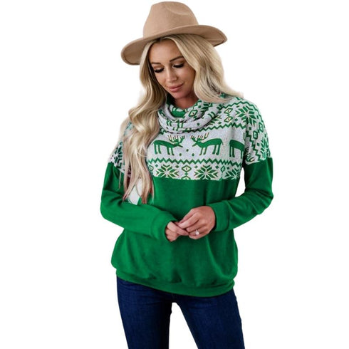 Christmas Printed Women's Pullover Top Turtleneck