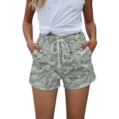 Women's Camouflage Print High Waisted Straight Leg Shorts