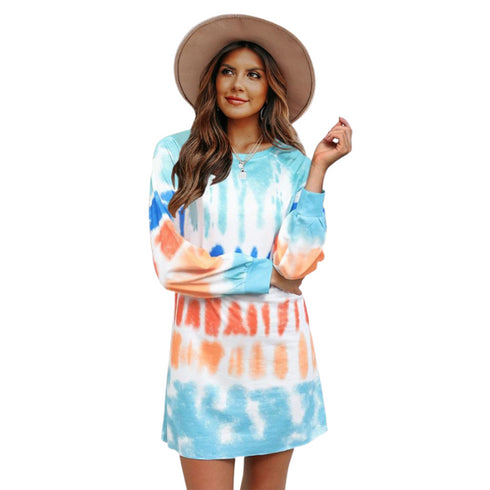 Women's Tunics Long Sleeve Tie-dye Printed Dress
