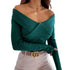 Women's Sexy V-neck Pure Color Knitwear Sweatshirt