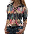 Women's Printed Plus Size Long Sleeve Strappy V Neck T-shirt