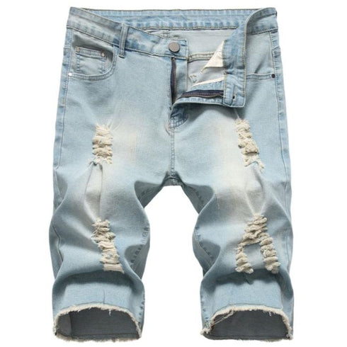 Basic Mid Waisted Men's Ripped Jeans Shorts Men's Jean Shorts