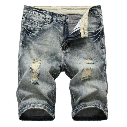 Mid Waist Men's Jean Shorts Casual Denim Shorts Ripped Jeans Shorts