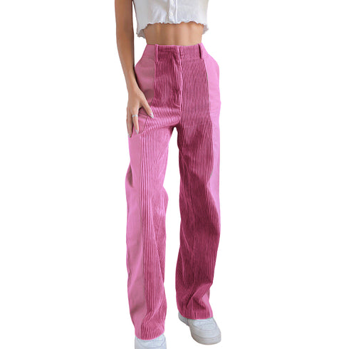 Women's Plus Size Patchwork Corduroy Straight Leg Pants