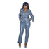 Women's Plus Size Lapel Imitation Leather Jumpsuits