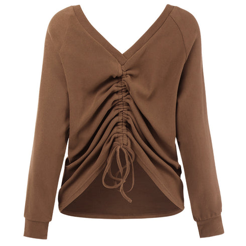 V Neck Top Sexy Backless Pullover T-shirt Women's Tops