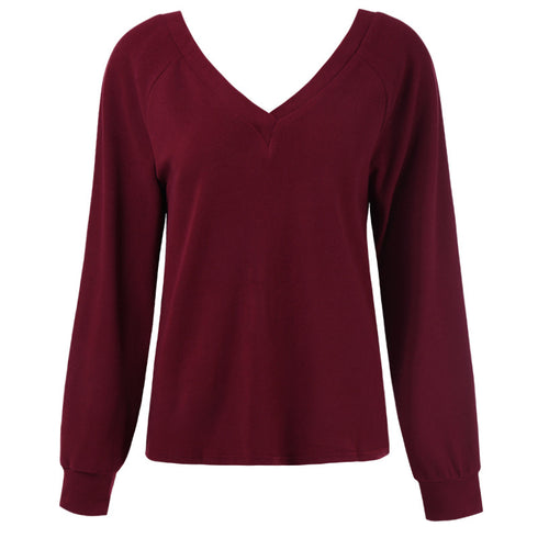 V Neck Top Sexy Backless Pullover T-shirt Women's Tops