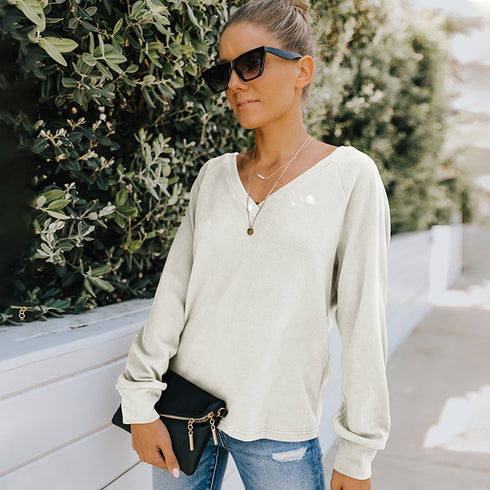 V Neck Top Sexy Backless Pullover T-shirt Women's Tops