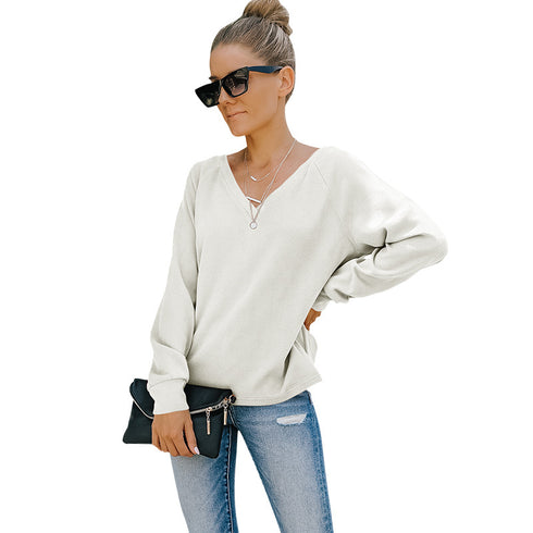 V Neck Top Sexy Backless Pullover T-shirt Women's Tops