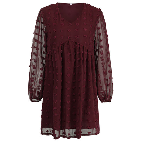 V Neck Women's Fit Dress Doll Dress Jacquard Dress