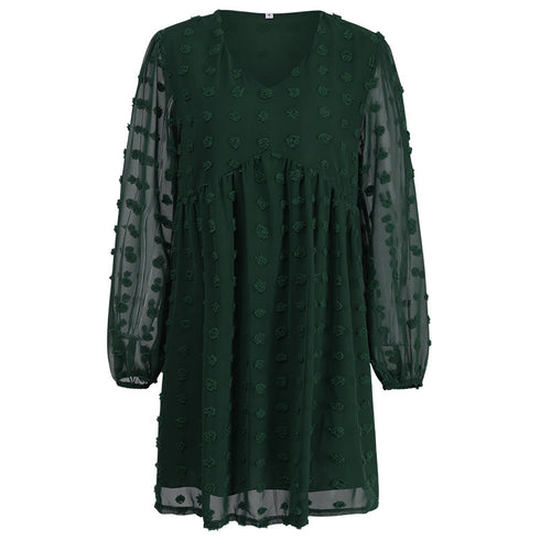 V Neck Women's Fit Dress Doll Dress Jacquard Dress