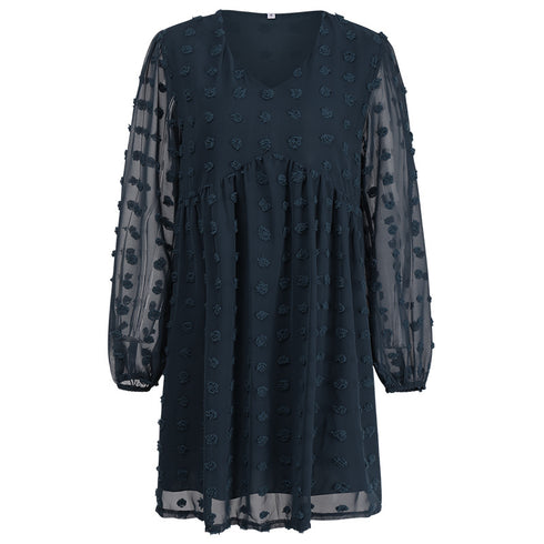 V Neck Women's Fit Dress Doll Dress Jacquard Dress